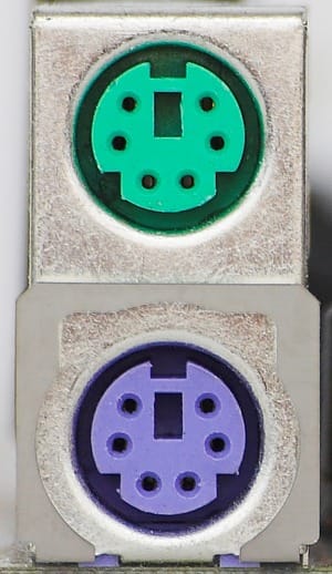 PS/2 Ports, green for mouse and purple for keyboard