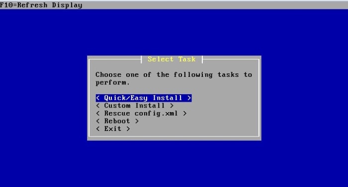 The quick/easy install mode will wipe the primary hard drive and load pfSense with little interaction required.