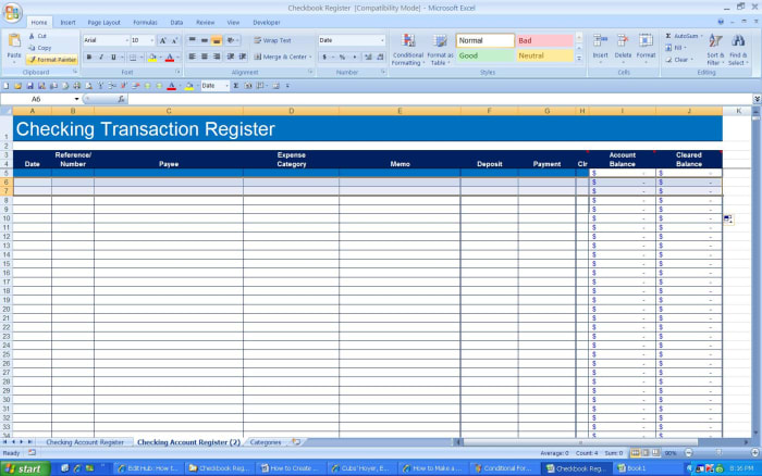 How to Create a Checkbook Register in Excel - TurboFuture - Technology