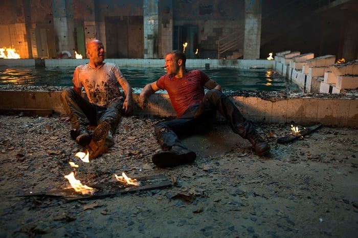 In the first movie, glass nearly kills this man... fifth movie, he's laying in it like a bed a frikkin' roses!