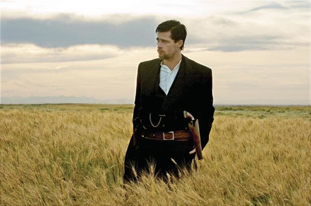 Brad Pitt portrays the outlaw Jesse James in The Assassination of Jesse James by the Coward Robert Ford.