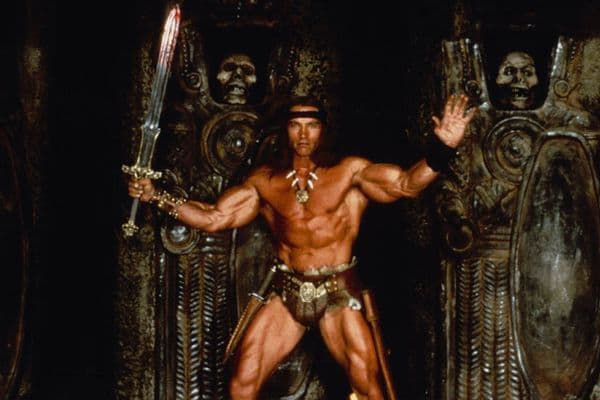 Schwarzenegger's almost cartoony physique is well-suited for the role of Conan, which he embodies perfectly