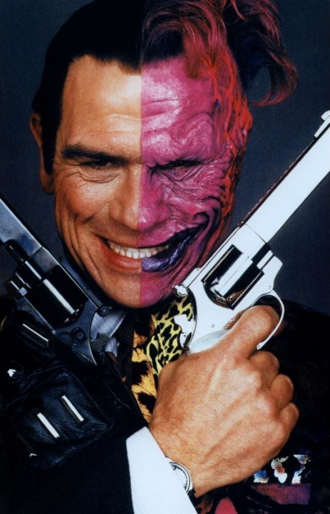 Jones is horribly miscast as Two Face, especially compared to the version seen in "The Dark Knight".