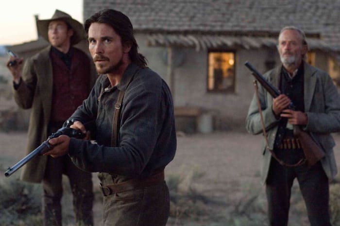 Bale (centre) is every bit as good as Crowe and together, they make the movie a gripping western revival.