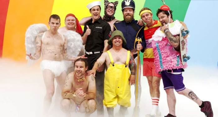 The gang all returned for one final hurrah due to the untimely death of Ryan Dunn (third from right) in 2011. His fate overshadows the film to a large extent.