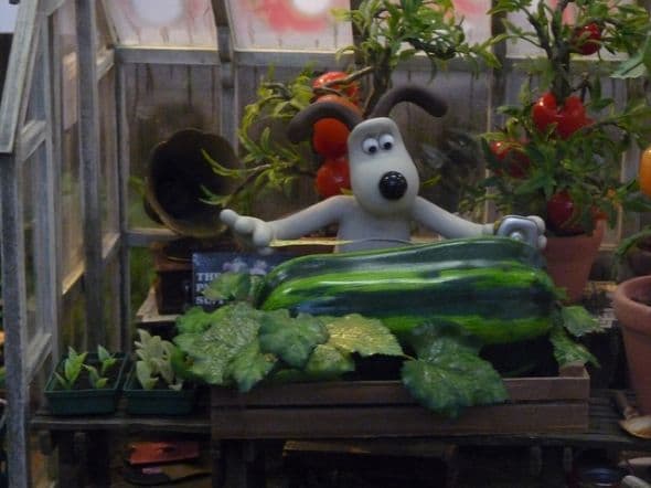 Photo of the Wallace and Gromit garden set taken at the Wallace & Gromit Exhibition at the Science Museum in 2009