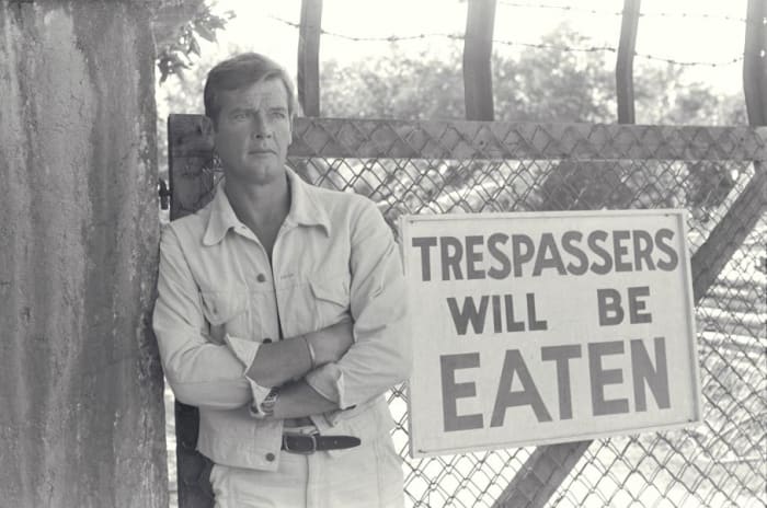 On a crocodile farm, Bond, now played by Roger Moore, discovers that signs sometimes express what they say!