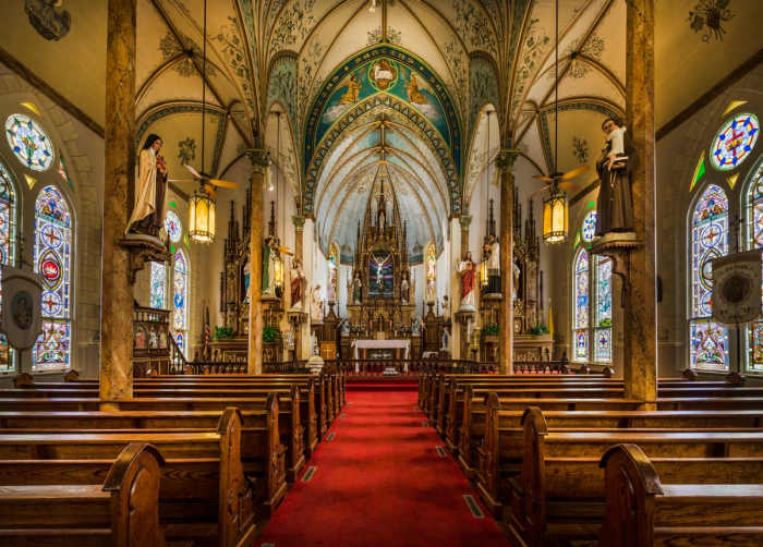 Sanctuary of the Nativity of Mary, Blessed Virgin Catholic Church, also known as the St. Mary Catholic Church, in High Hill, a little community near Schulenburg in Fayette County, Texas