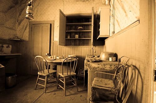 This shows the inside of a small one room cottage. These types of homes were typical in Oklahoma pioneer life.