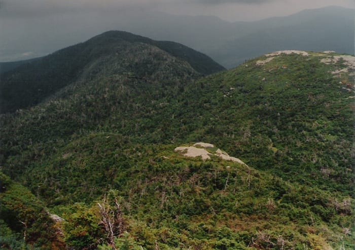 Bears Head (left of center) from the Chin, Mount Mansfield. Barely visible is Lake of the Clouds below Bears Head.