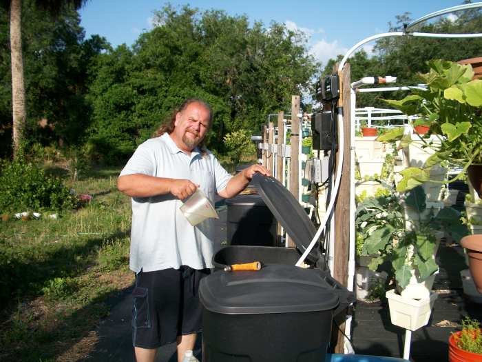Kevin -- seen here preparing the water/food for the growing crop.