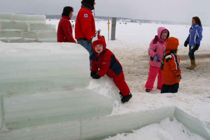 The ice castle is made from blocks of ice harvested from Chautauqua Lake.