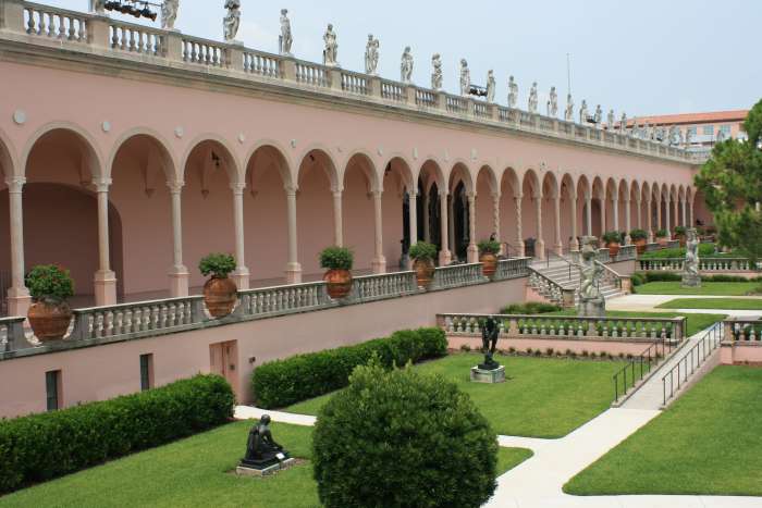The inner courtyard and portico of The Ringling Museum of Art.