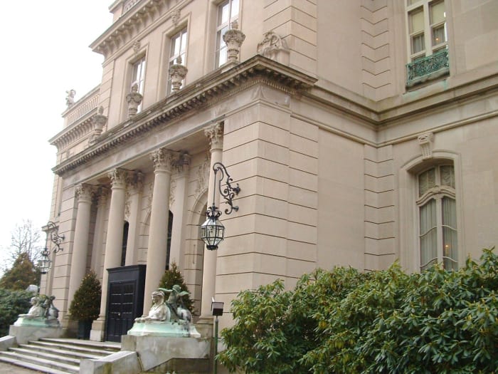 Front of The Elms. Note the marble sphinxes which flank the front entrance.
