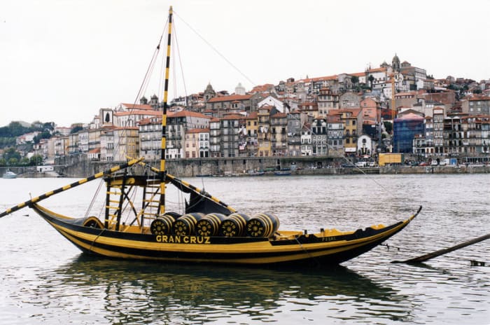 The typical rabelo boat that traditionally transferred Port from the Douro region to Porto to be aged.