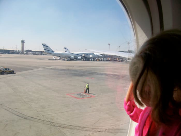 Our first glimpse of Israel: the El Al planes at Ben-Gurion airport.