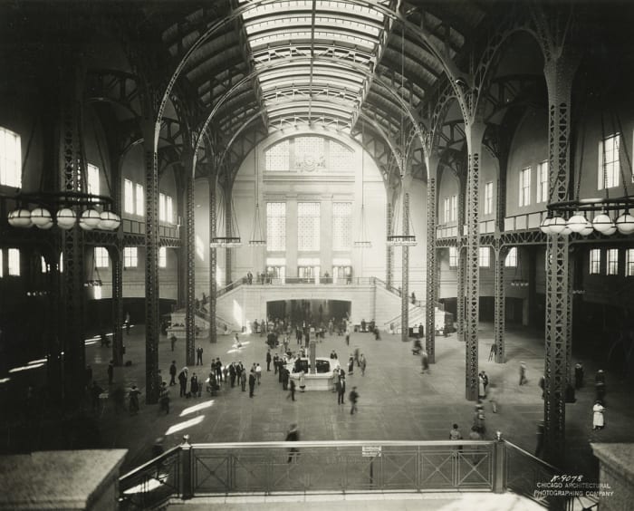 Architectural photo of the Union Station train concourse before it was demolished for air rights in the late 1960s.