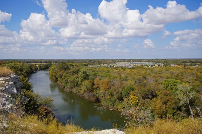 The view from Lover's Leap in Cameron Park looking north. In the distance is the Riverbend Ball Park.