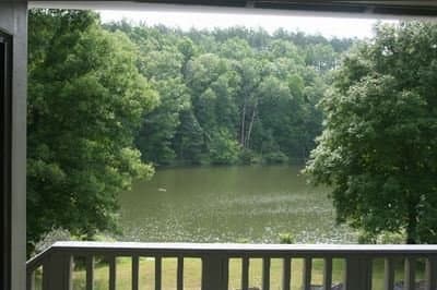 A beautiful of Lindsey Lake from one of the new cabins at David Crockett State Park.