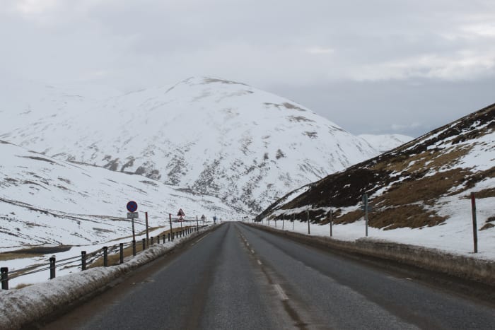 Looking down the steepest sections of the Cairnwell climb on the A93 Old Military Road