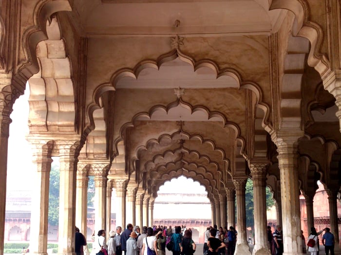 The diwan-i-am, or hall of public audience, in the Agra Fort in the city of Agra, just 2.5 km from the Taj Mahal.