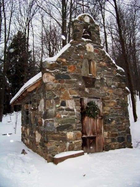 The chapel is a short hike through the woods. In the winter you can rent snow boots for a small fee at the lodge's gear shop.