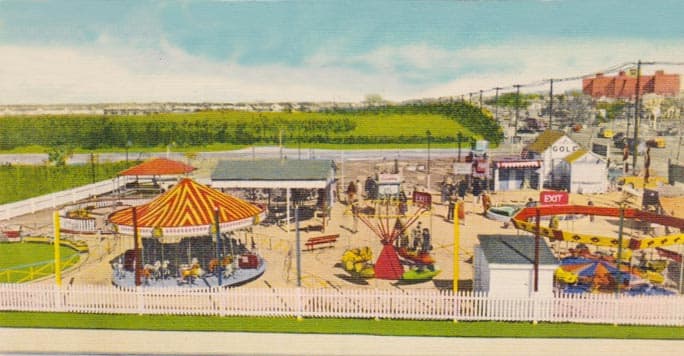 Kiddie Land in Fresh Meadows, Queens. Built within a nook in Mt. St. Mary's Cemetery, the owners thought it would be safe from Robert Moses. They were wrong.