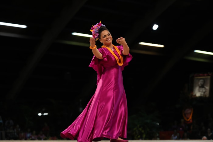 2019 MISS ALOHA HULA CONTESTANT: Kalena Kawohikūkapulani Young Ho֝opi֝i Hālau o Ka Hanu Lehua Kumu: Kamaka Kukona Hula: Nani Helena