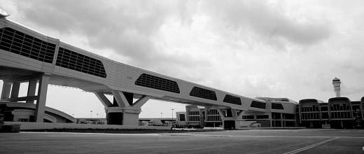 View of the Main Terminal Building at KLIA2 from the Satellite Building, with the 300m Sky Bridge on the left.