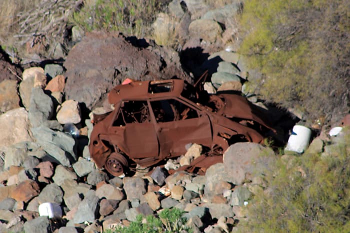 Not wishing to scaremonger! This car was at the foot of a cliff estimated at about 100 ft high. I'm hoping it had just been dumped over the cliff rather than crashed over it