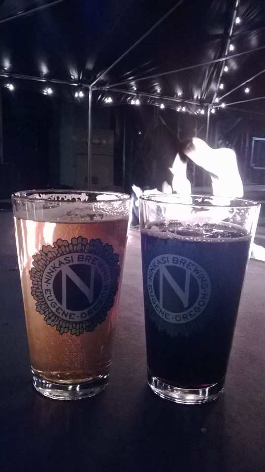 Drinking Ninkasi Tricerahops and Oatis by their outdoor fire pit on a chilly night makes for a cozy time.