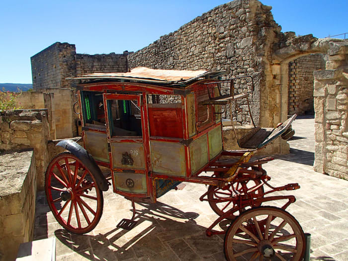 Another mode of transportation of another time: antique carriage at Marquis de Sade castle.