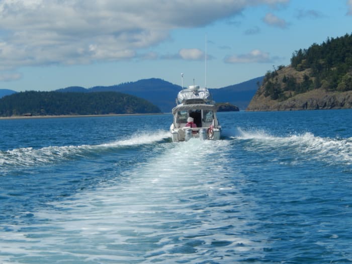 We followed another C-Dory, well-equipped, with a dingy on top and with an experienced crew, across Rosario Strait toward Friday Harbor, Washington.