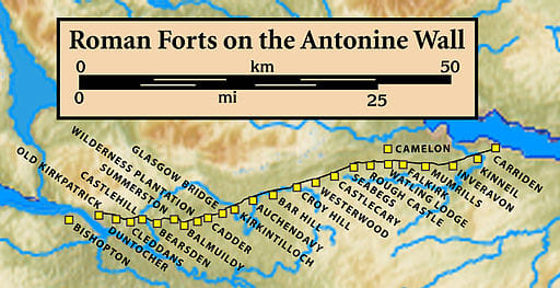 Roman forts on the Antonine Wall - most of which have left no trace