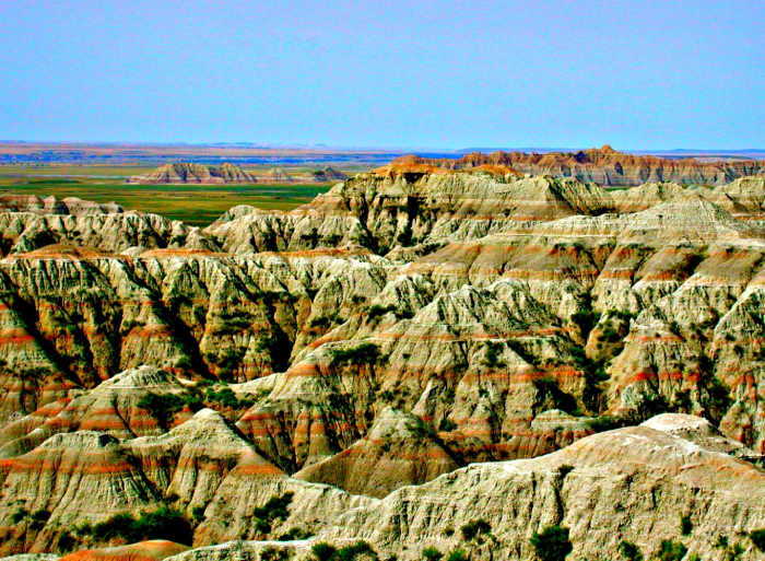 The Badlands National Park is located in South Dakota and offers an interesting and educational look into the old West.