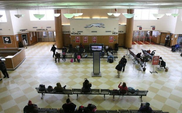Layovers on a cross country Greyhound bus trip are a great time to grab something to eat or catch a few winks!