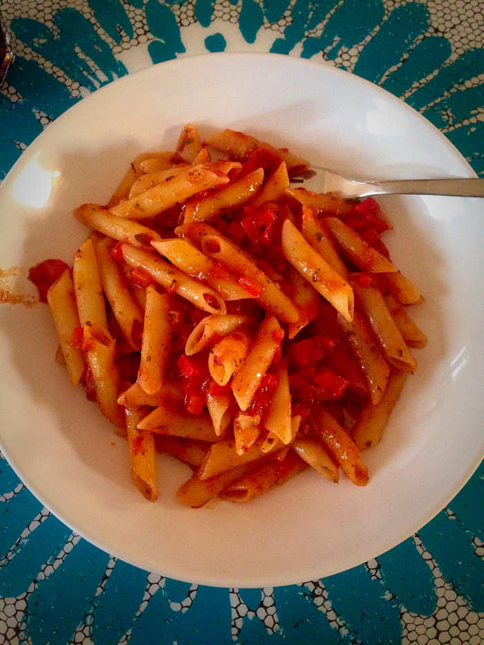 It may not look like much, but the pasta we made in Prague was delicious, inexpensive and yielded leftovers for breakfast.