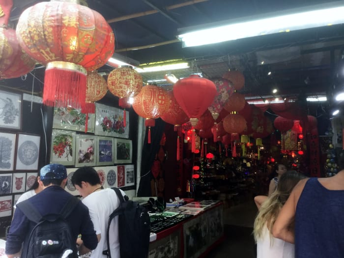 One of the many open-front shops in Singapore's Chinatown selling Chinese lanterns, artifacts, and souvenirs.