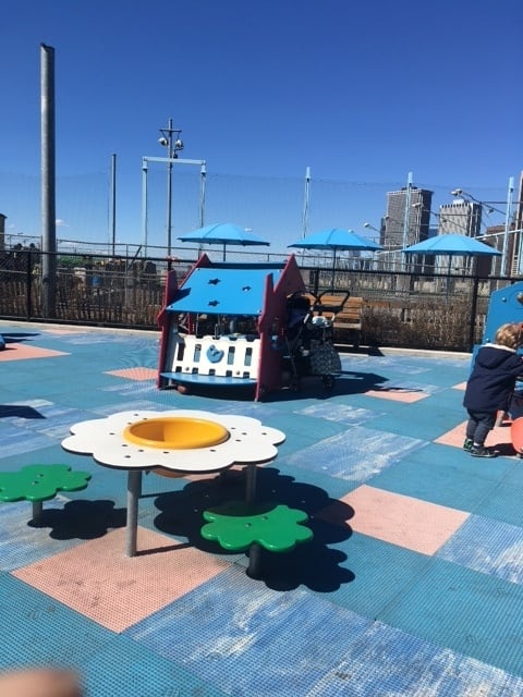 The toddler sized playgrounds at the Brooklyn Bridge Park is a great way to spend outdoor time with a toddler in New York City.