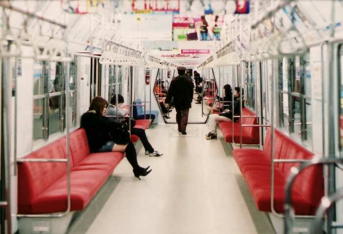 Inside a Japanese subway train