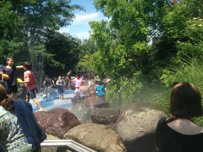 A favorite thing to do with kids In Brooklyn during the summer months is cooling down at Brooklyn Bridge Park's Water Lab