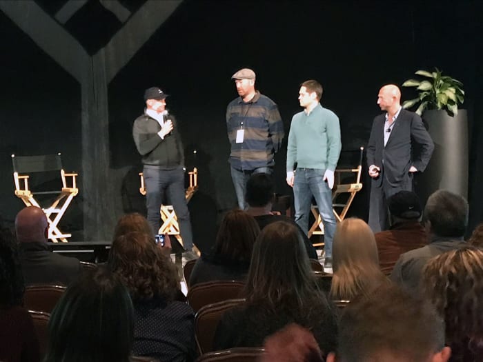 From left to right: Maven CEO James Heckman, HubPages CEO Paul Edmondson, Say Media CEO Matt Sanchez, and Maven President Josh Jacobs.