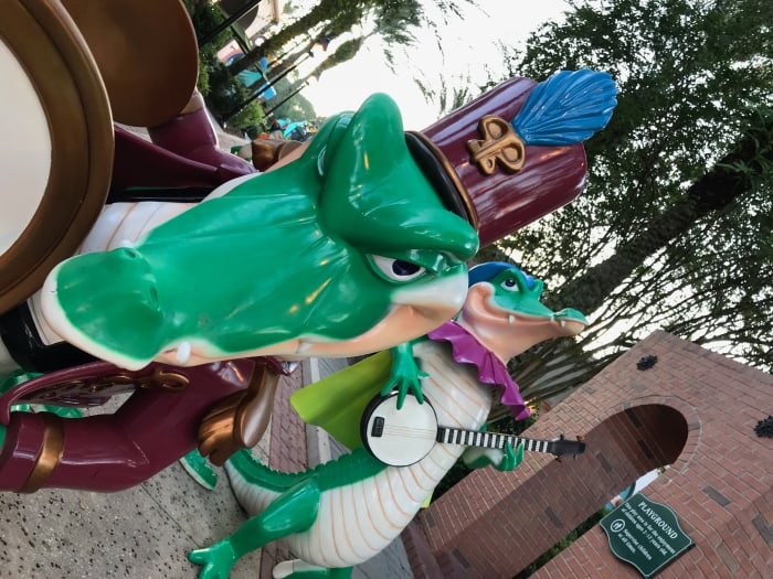 Don't worry, these gators won't bite! Fun is around every corner near the pool at the Port Orleans French Quarter resort.