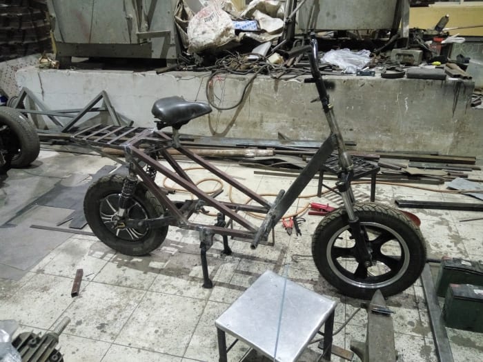 The early stages of building an electric scooter; a project I participated in during my fourth semester