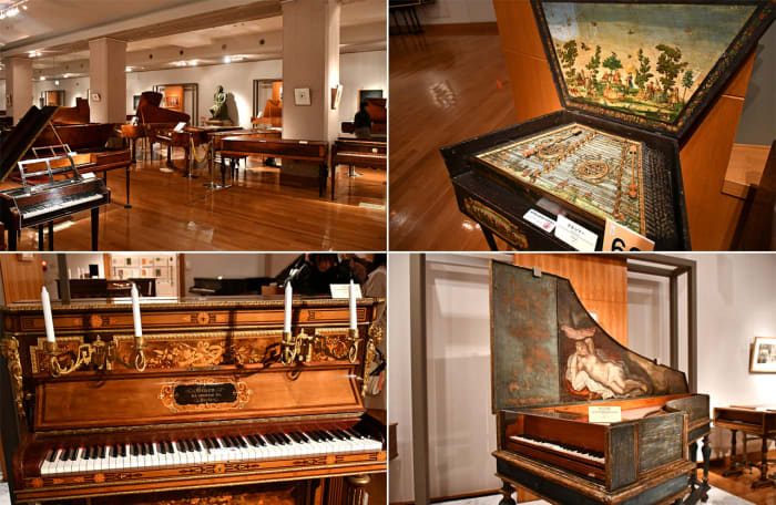 The graceful piano and its predecessors fill an entire hall at Hamamatsu Museum of Musical Instruments.