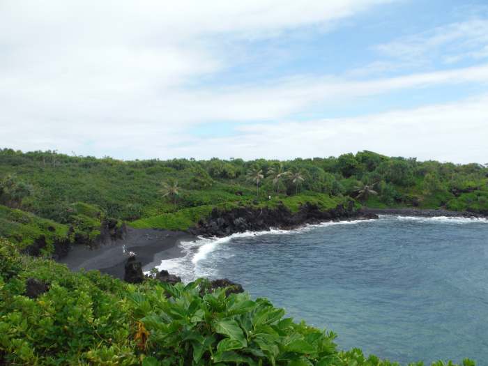 The view above the black-sand Honokalani Beach that is just off the Hana Highway. Worth the stop like so many other places on the Road to Hana.