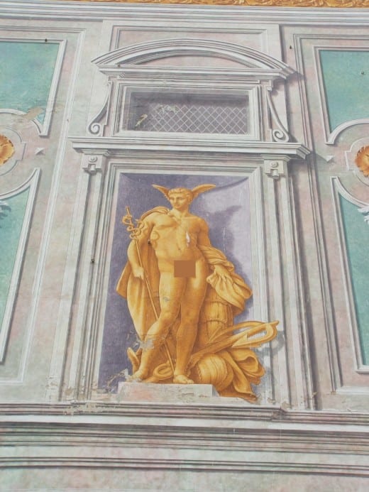 Hermes/Mercury, the swift messenger of the gods, patron of liars. The planet Mercury was named after him because of its speedy orbit around the sun.