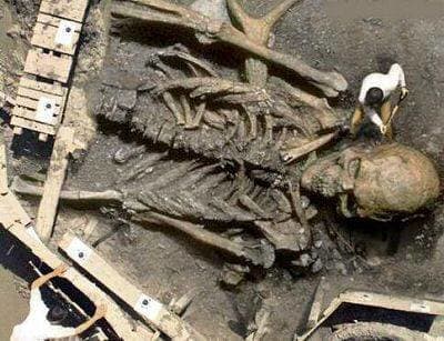Skeleton hoax: This bizarre image first showed up in October 2002 as an entry in a Photoshop contest run by the website Worth1000.com. It was created from a photo of a Cornell University excavation to make it appear like it was a giant.