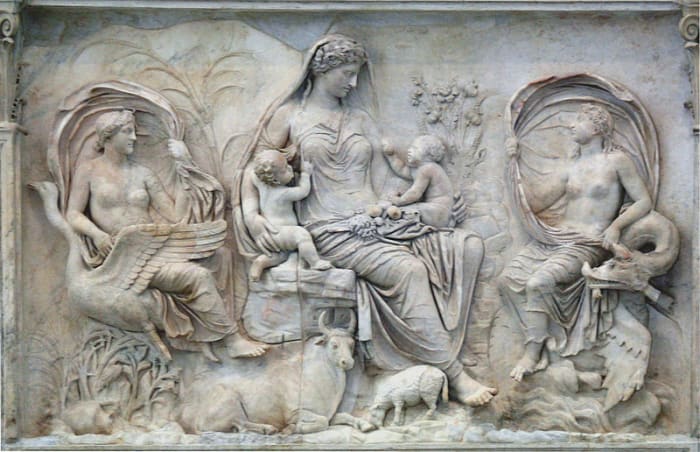 Terra Mater, Italian relief panel of the Ara Pacis, an altar in Rome dedicated to Pax, the Roman goddess of Peace.