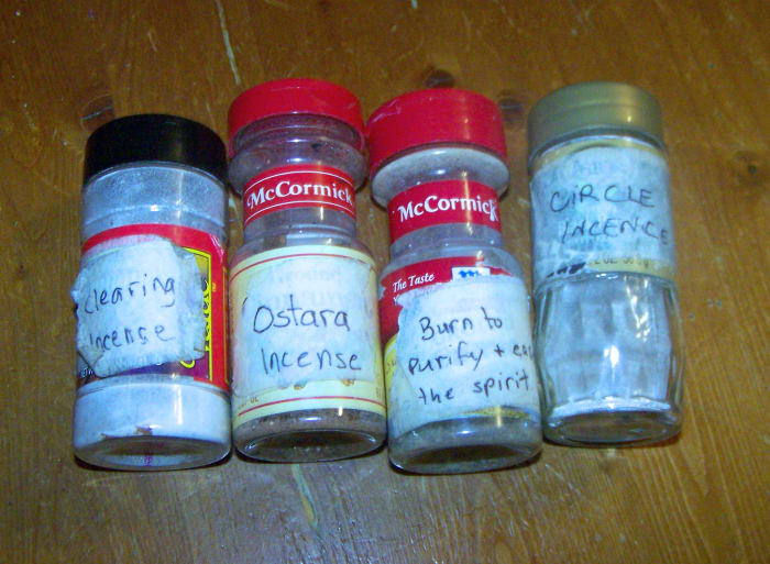 Those recycled herb bottles with 'sprinkle tops' make it very convenient for sprinkling incense on coals!
